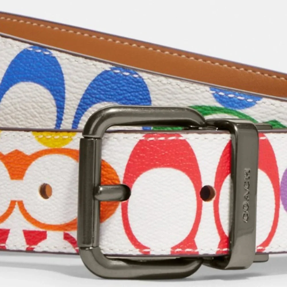 NWT Coach Roller Buckle Cut To Size Reversible Belt Rainbow Signature Canvas - Picture 3 of 7